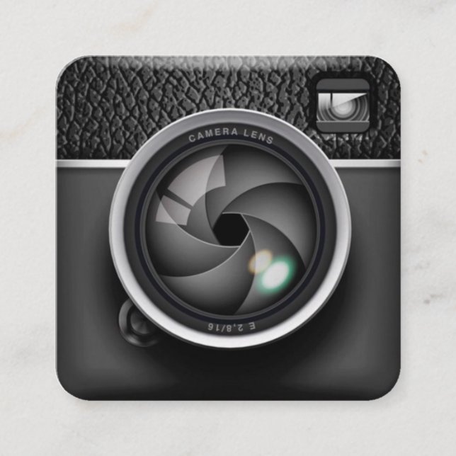 Realistic Camera Photographer Square Business Card (Front)