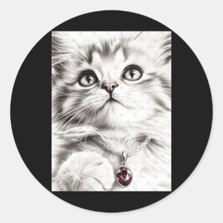 Realistic Cat Pencil Drawing Sticker1 Classic Round Sticker