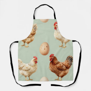 Realistic Chickens Farm Fresh Eggs Pattern Apron