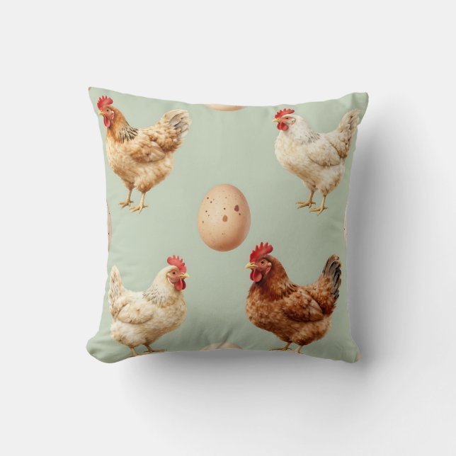 Realistic Chickens Farm Fresh Eggs Pattern Cushion (Front)