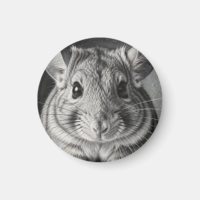 Realistic Chinchilla Portrait Sketch Magnet (Front)