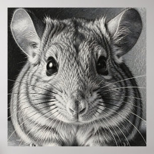 Realistic Chinchilla Portrait Sketch Poster