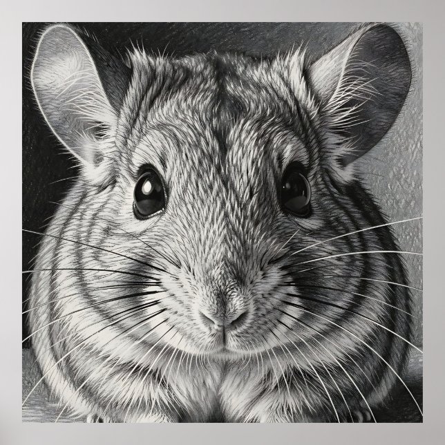Realistic Chinchilla Portrait Sketch Poster (Front)