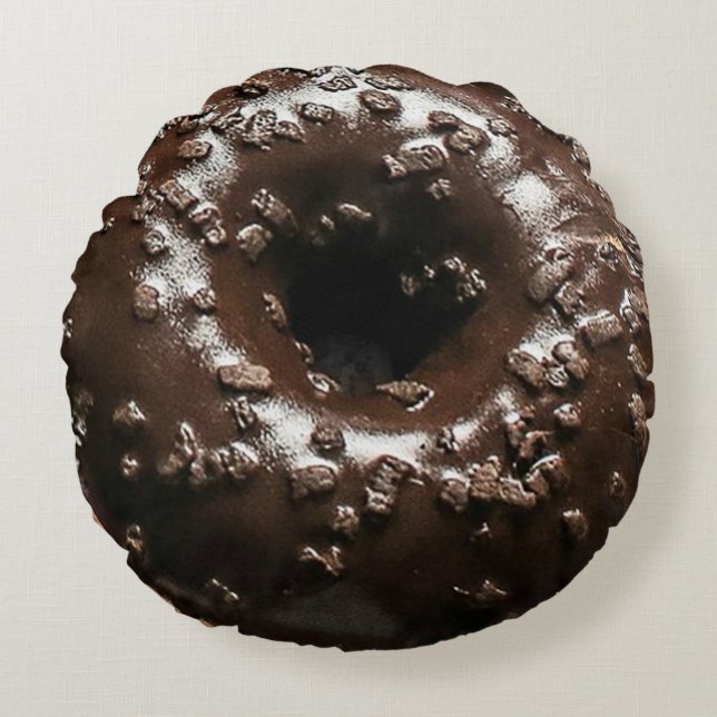 Realistic Chocolate Frosted Doughnut Round Cushion (Front)