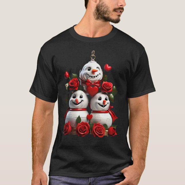 Realistic Christmas Bells .Festive Red Roses T-Shirt (Front)