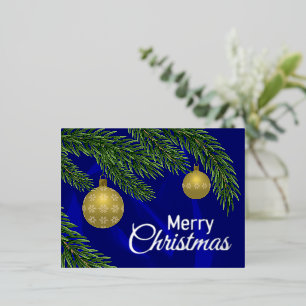 realistic christmas tree with golden decor foil holiday postcard