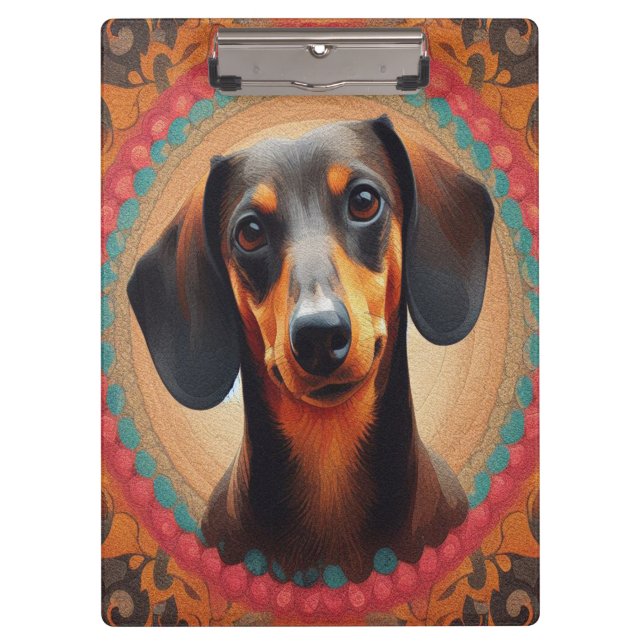 Realistic Colourful Border Cute Dachshund Dog love Clipboard (Front)