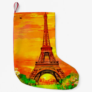realistic colourful oil painting of Eiffel tower i Small Christmas Stocking
