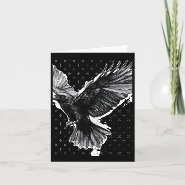 Realistic Crow Pencil Drawing Sticker1  Card (Front)