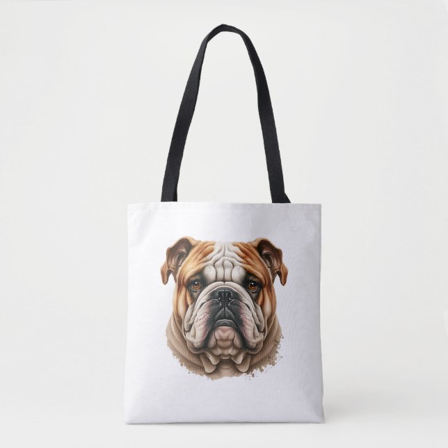 Realistic cute english bulldog profile tote bag (Front)