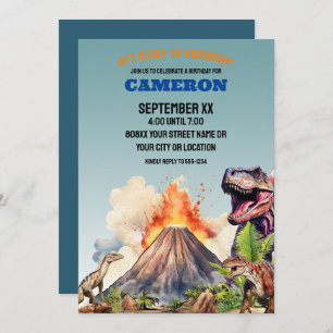 Realistic Dinosaurs and Volcano Invitation
