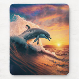Realistic Dolphin Jumping Ocean Sunset Kids Adult  Mouse Pad