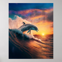 Realistic Dolphin Jumping Ocean Sunset Kids Adult
