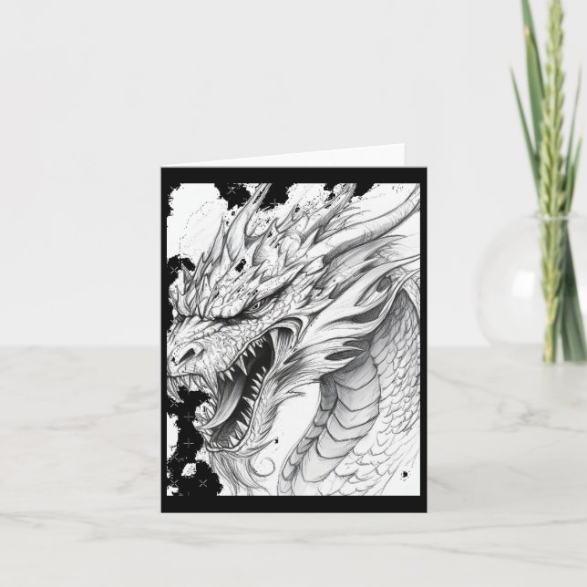 Realistic Dragon Drawing Sticker  Card (Front)