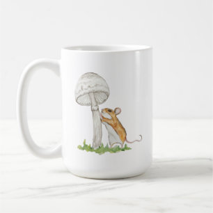 Realistic drawing of a funny field mouse and mushr coffee mug