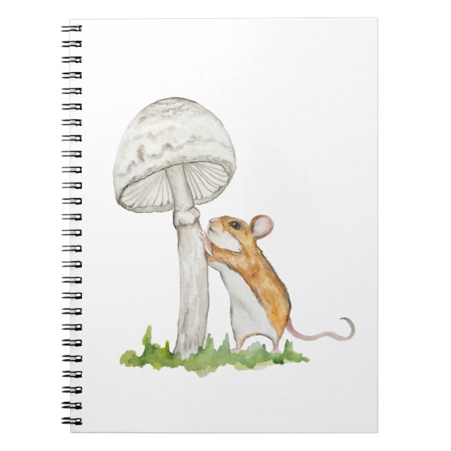 Realistic drawing of a funny field mouse and mushr notebook (Front)