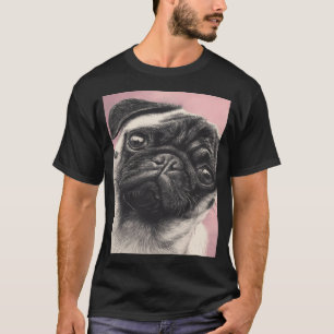 Realistic Fawn Pug Dog Portrait Detailed Art T-Shirt