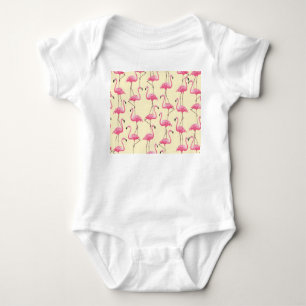 Realistic Flamingo Bird Vertical Pattern Baby Bodysuit