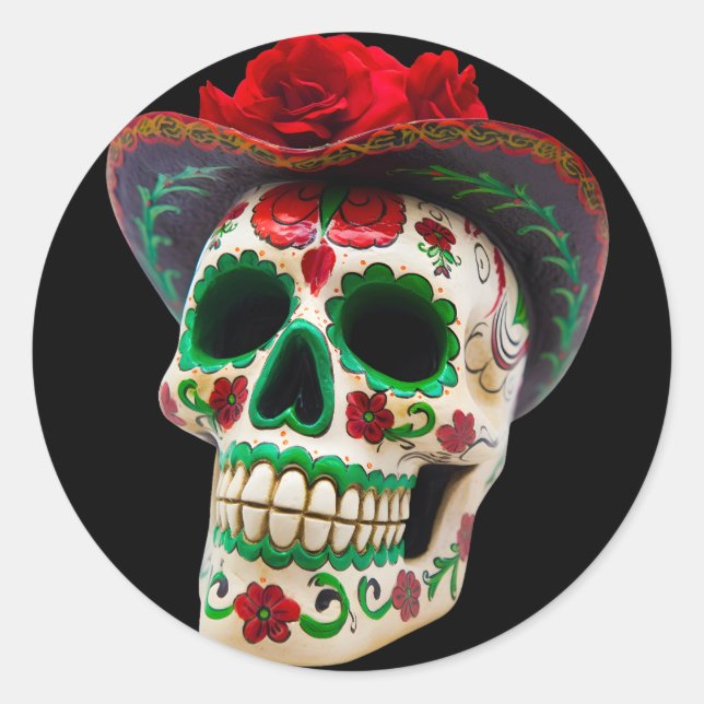 Realistic Flower Day of the Dead Skull Sticker (Front)