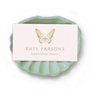 Realistic Gold Butterfly Pink Business Card