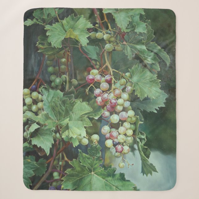 Realistic Grape Vine with Leaves – Fine Art Sherpa Blanket (Front)