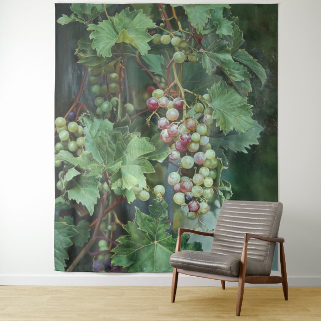 Realistic Grape Vine with Leaves – Fine Art Tapestry (In Situ)