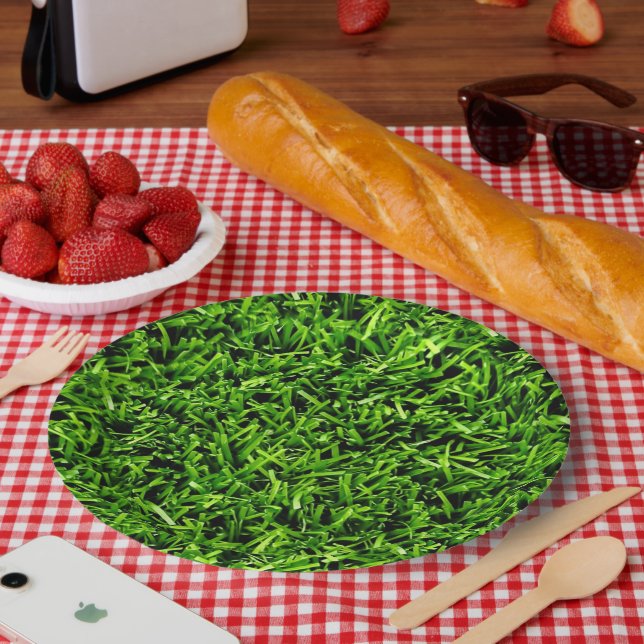   Realistic Grass Photo Texture Funny Bright Green Paper Plate (Picnic)