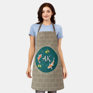 Realistic Green Japanese Koi Fish Pond  Apron