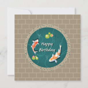 Realistic Green Japanese Koi Fish Pond  Card