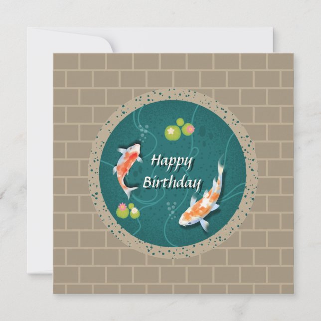Realistic Green Japanese Koi Fish Pond  Card (Front)