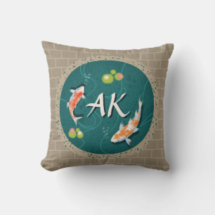 Realistic Green Japanese Koi Fish Pond  Cushion