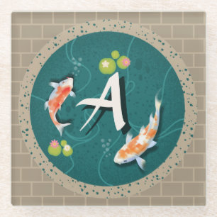 Realistic Green Japanese Koi Fish Pond  Glass Coaster