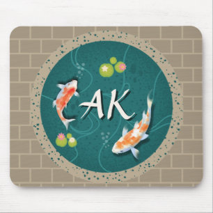 Realistic Green Japanese Koi Fish Pond  Mouse Pad