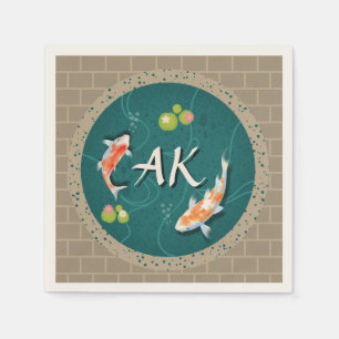 Realistic Green Japanese Koi Fish Pond  Napkin
