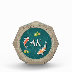 Realistic Green Japanese Koi Fish Pond Photo Block