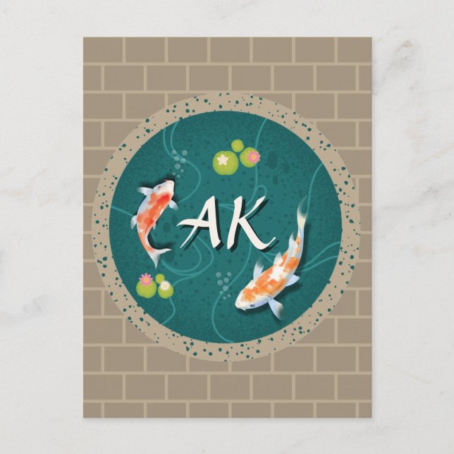 Realistic Green Japanese Koi Fish Pond  Postcard (Front)
