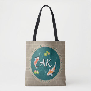 Realistic Green Japanese Koi Fish Pond  Tote Bag
