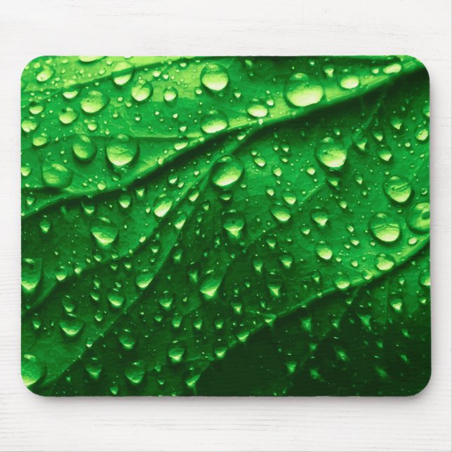 Realistic Green Leaf Texture With Water Drops Mouse Pad (Front)