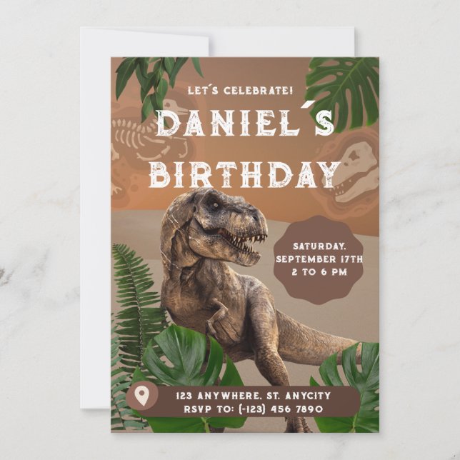 Realistic Green white Dinosaur Birthday Invitation (Front)