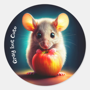 Realistic grey mouse artwork glowing colours classic round sticker
