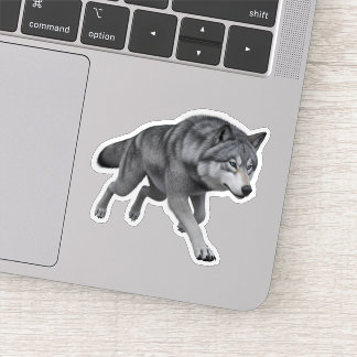 Realistic Grey Wolf 3D Digital Art Die-Cut Sticker