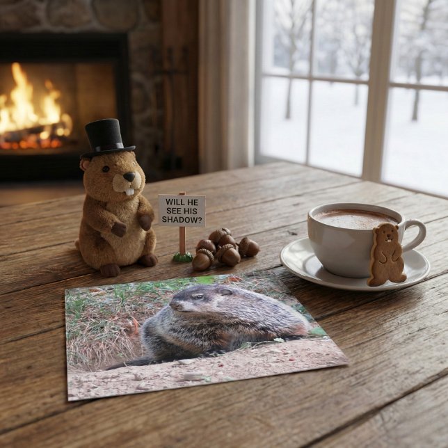 Realistic Groundhog Sitting By Burrow Nature Photo Postcard (Creator Uploaded)