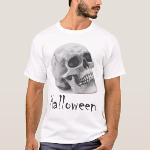 Realistic Halloween Skull Transparent Black White T-Shirt
