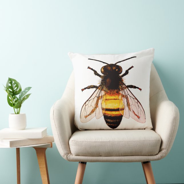 Realistic Honey Bee Art Illustration Cushion (Chair)