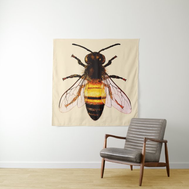 Realistic Honey Bee Art Illustration Tapestry (In Situ)