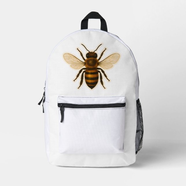 Realistic Honey Bee Design Printed Backpack (Front)