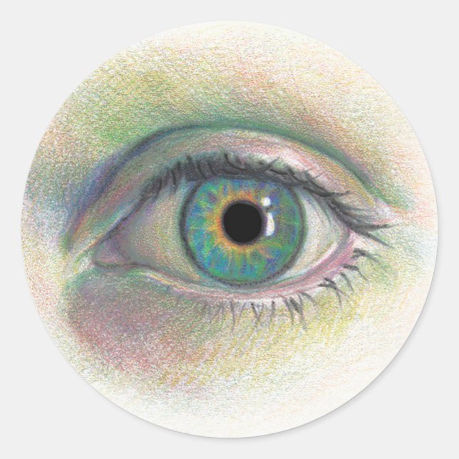 Realistic Human Eye Art in Rainbow Hues Classic Round Sticker (Front)