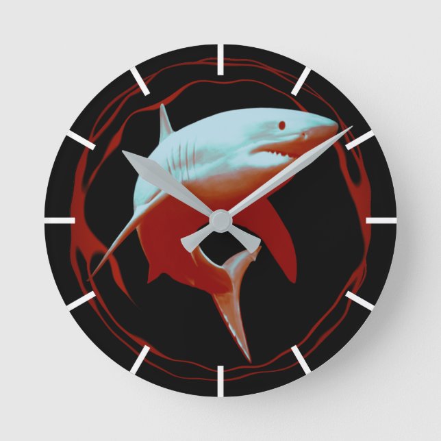 Realistic Illustration | Great White Shark Round Clock (Front)