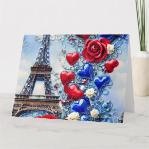 Realistic Intricate French 14th of July Blue Red Thank You Card