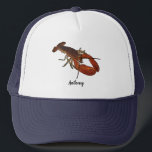 Realistic Lobster Graphic Custom Text Trucker Hat<br><div class="desc">Add your own text to this baseball cap to create a custom souvenir or a personalized gift. This hat features a realistic style illustration of a living lobster in shades of red and brown and is ready to be personalized with a name below in black script lettering.</div>